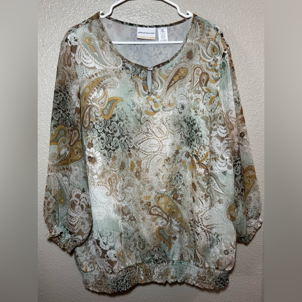 Alfred Dunner Shimmer Paisley Banded Bottom Top